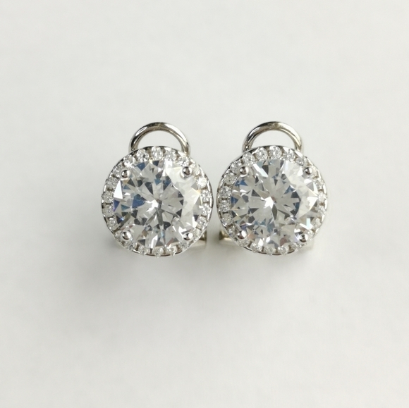 Sterling silver cz halo omega clip earrings Lever Backs 🆕 - Picture 5 of 5